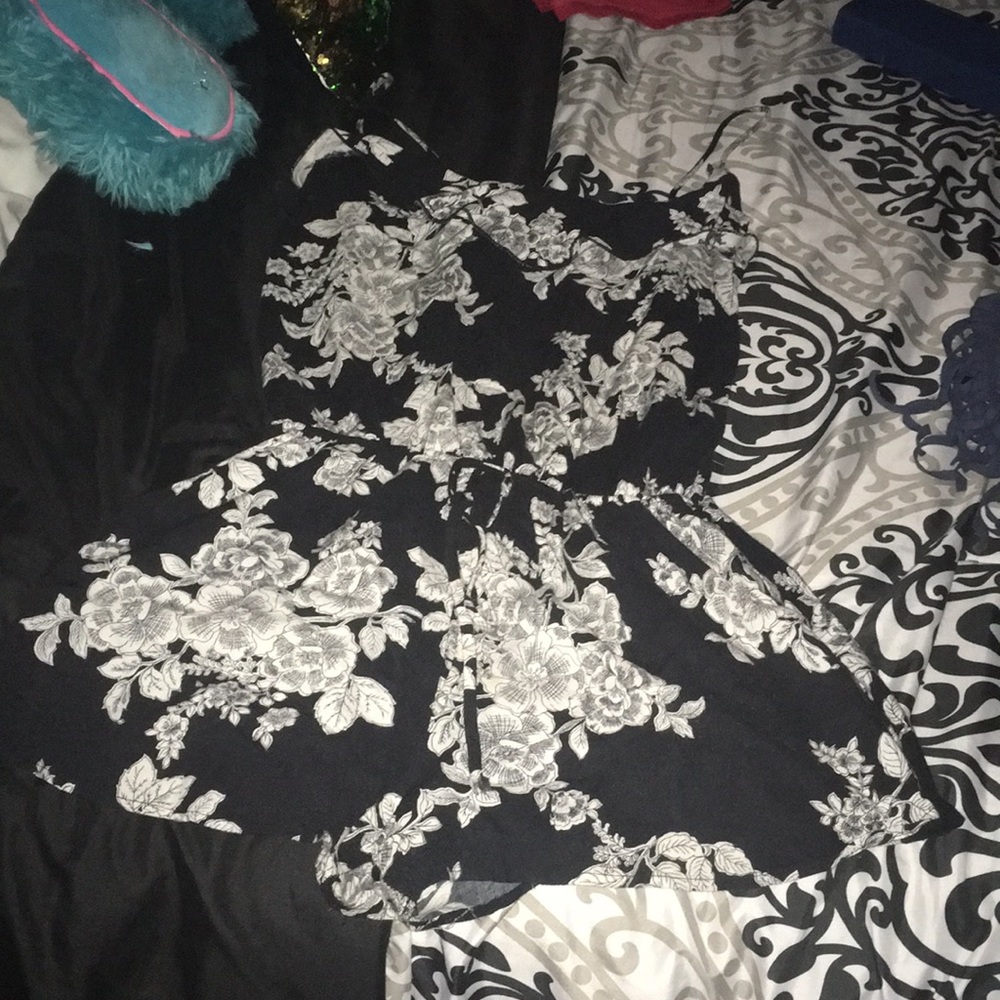Black and white floral romper
